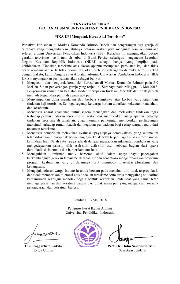 PERNYATAAN SIKAP IKATAN ALUMNI UNIVERSITAS PENDIDIKAN INDONESIA