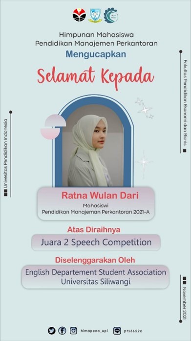 Mahasiswa Manajemen Perkantoran FPEB Raih Juara 2 Speech Competition 2021