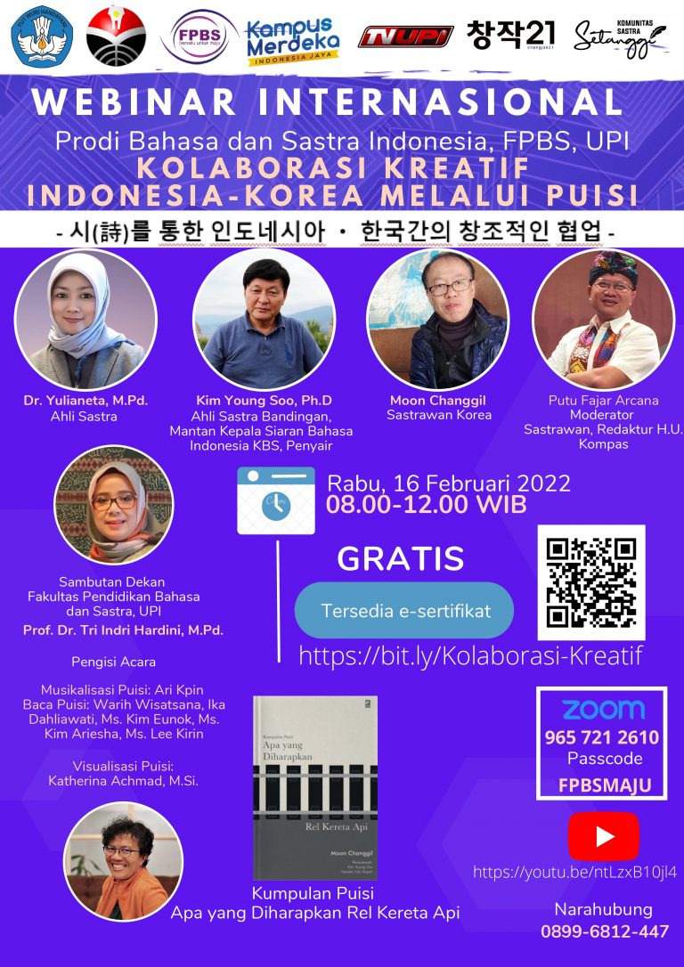 PRODI BAHASA DAN SASTRA INDONESIA, FPBS, UPI AKAN SELENGGARAKAN WEBINAR INTERNASIONAL KOLABORASI KREATIF INDONESIA-KOREA MELALUI PUISI