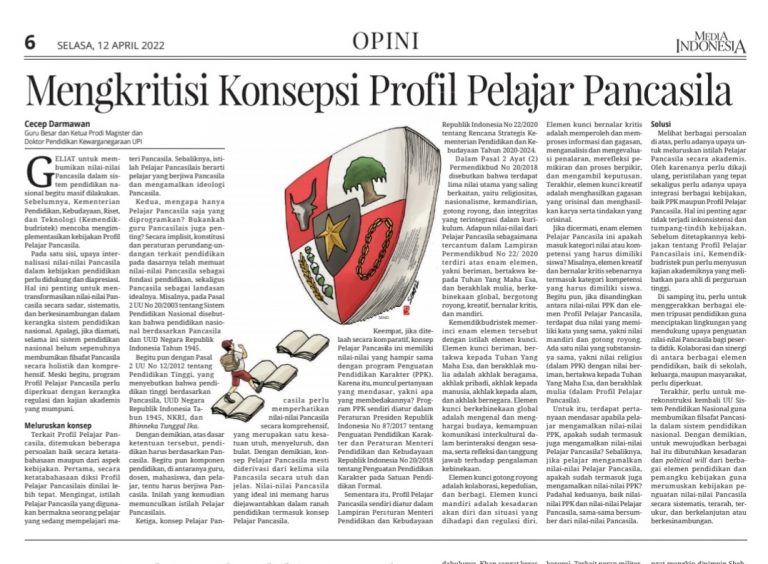 Mengkritisi Konsepsi Profil Pelajar Pancasila