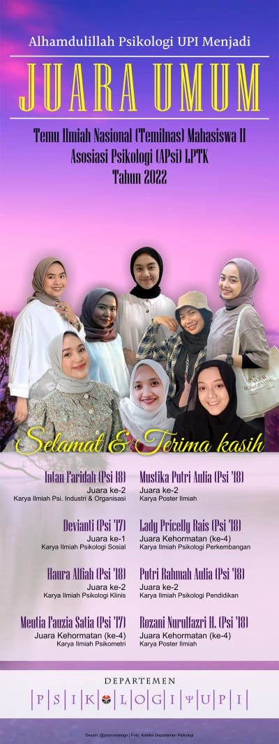 SABET 8 MEDALI, PRODI PSIKOLOGI UNIVERSITAS PENDIDIKAN INDONESIA RAIH JUARA UMUM TEMU ILMIAH NASIONAL MAHASISWA APsi LPTK 2022