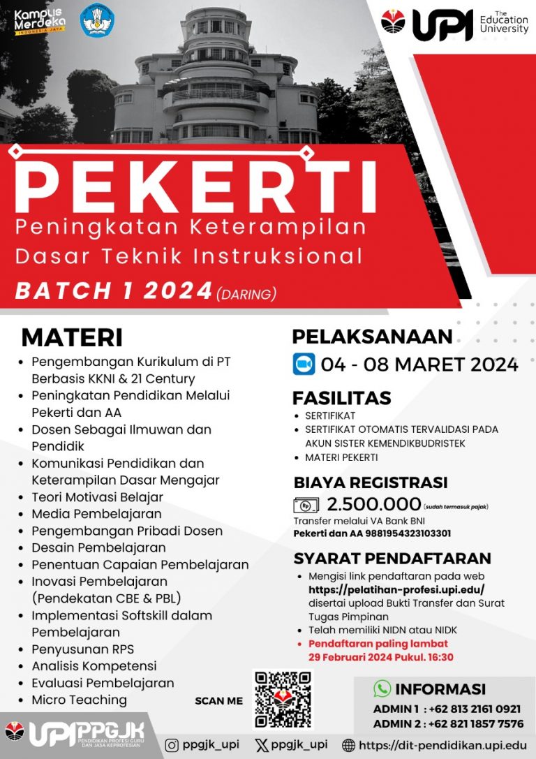 UPI Selenggarakan Pelatihan PEKERTI Batch 1 Secara Daring