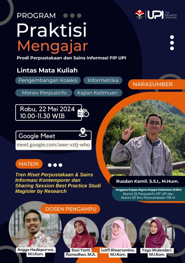 Program Praktisi Mengajar Perpusinfo UPI: Tren Riset Perpustakaan dan Sains Informasi dan Pengalaman Studi Magister by Research di Universitas Indonesia