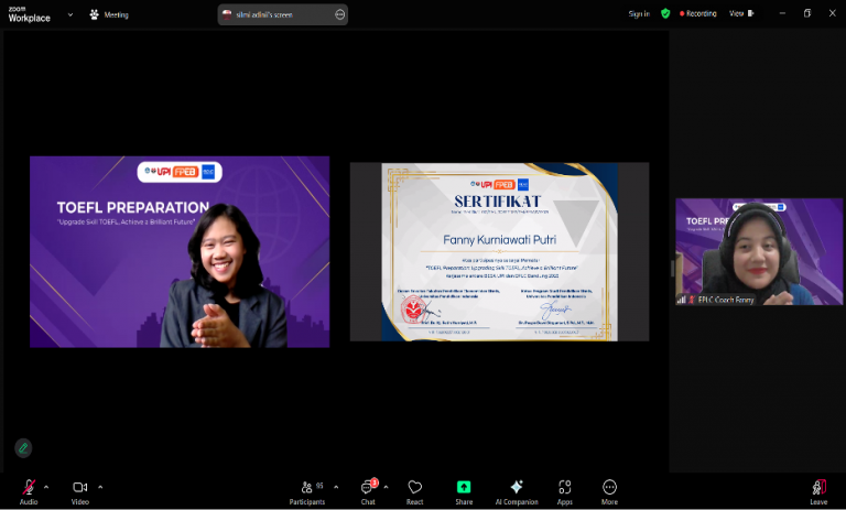 Webinar TOEFL Preparation Prodi Pendidikan Bisnis FPEB UPI: Keterampilan Bahasa Inggris Meraih Peluang Pendidikan dan Karier di Kancah Internasional.
