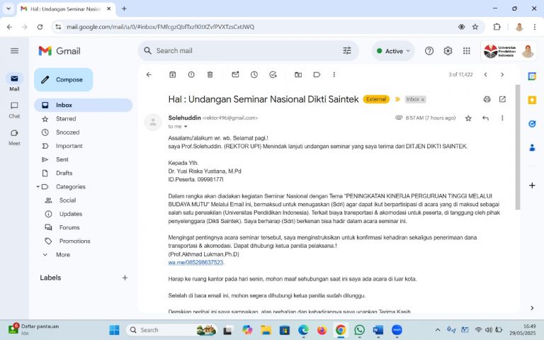Waspada Penipuan E-mail/Surel Mengatasnamakan Rektor UPI